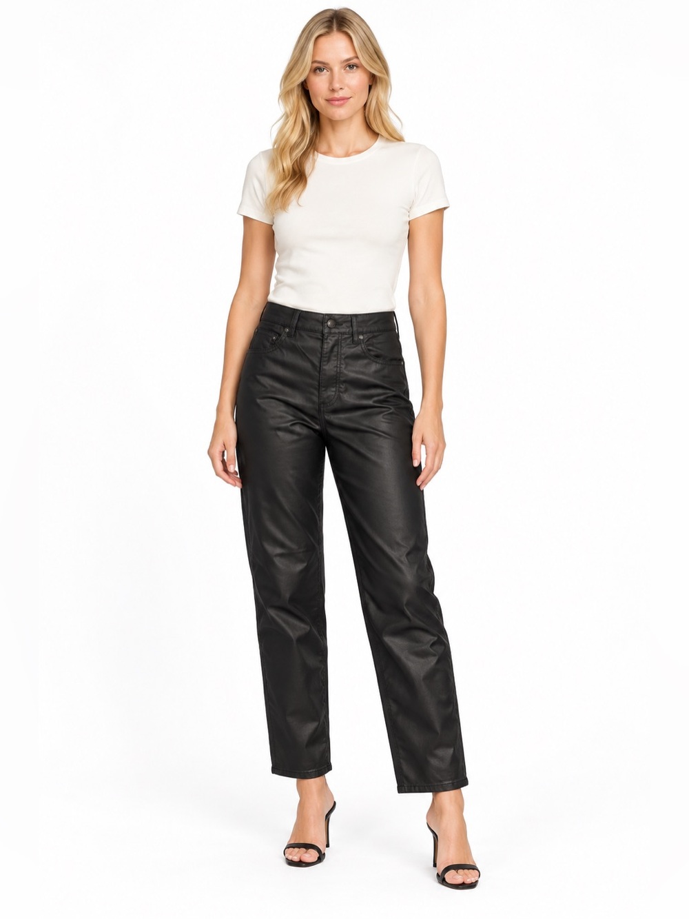 We The Free Size 31 Black Straight-Leg Women’s Faux Soft Leather Waxed Jeans